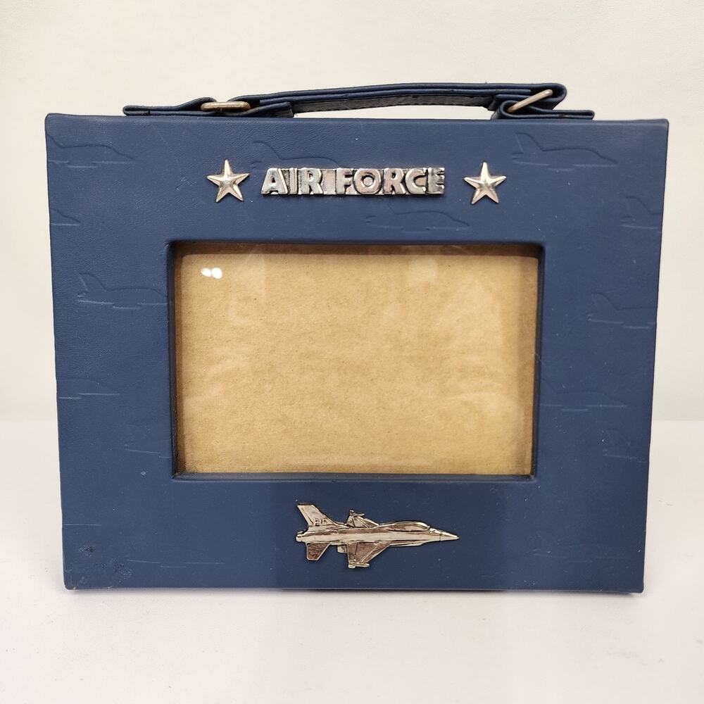 Mud Pie Air Force Suitcase Picture Frame Blue Silver Jet Stars Holds 5.5"x3.5"